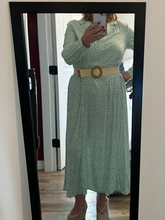 Joe Fresh Mint Green Printed Long Sleeve Midi Dress - Picture 4 of 8